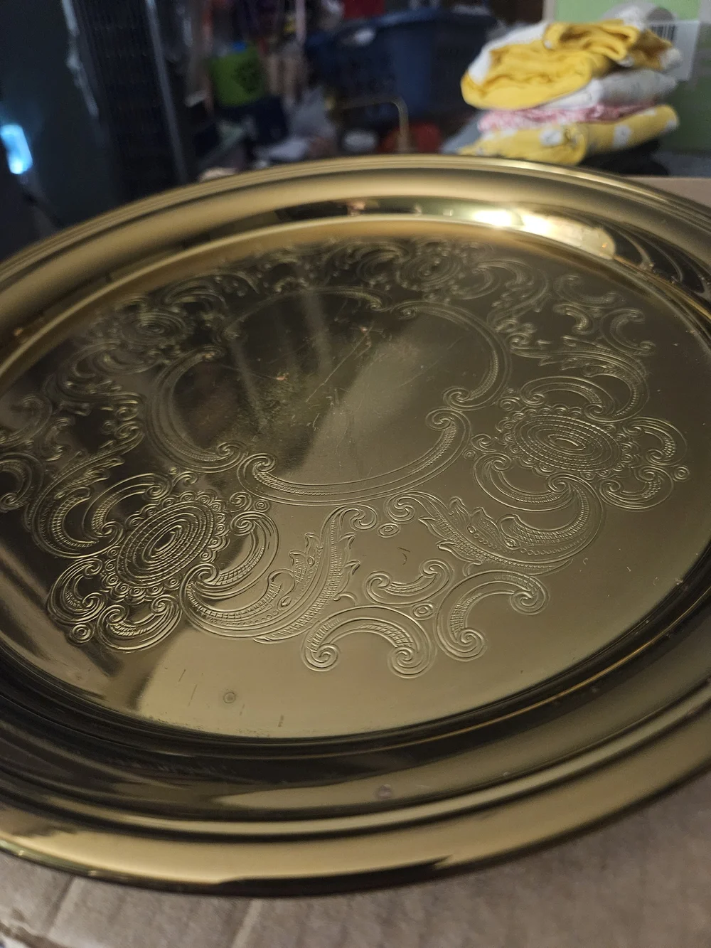 baldwin Gold Embossed Round Serving Tray